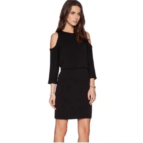 Tibi Savanna Cut Out Shoulder Mini Dress Black Cold Shoulders Sheath 2 - Picture 16 of 16